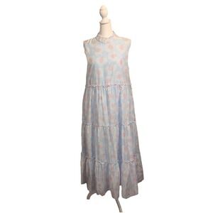 J Marie The Ellie Ruffle Midi Dress Women's Size Medium Light Blue Sleeveless